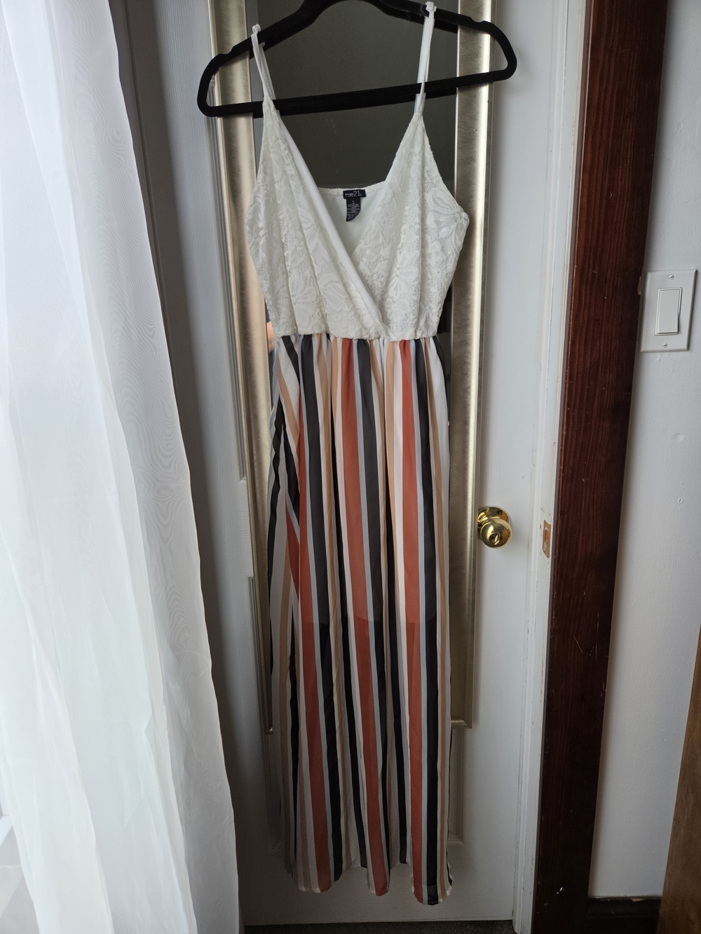 Rue21 White Lace Bodice Maxi Dress with Multicolor Vertical Stripes